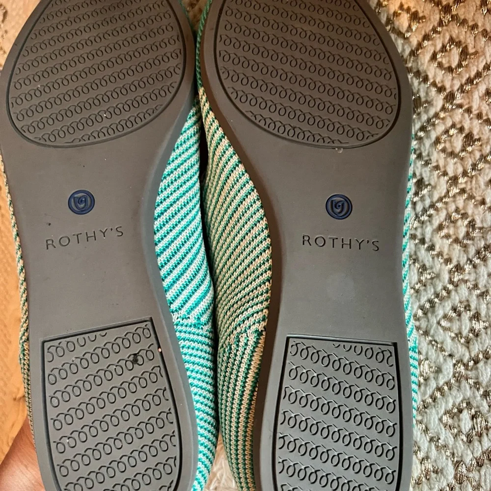 Rothy’s Turquoise Calypso Stripe The Pointe Flats - Picture 3 of 9